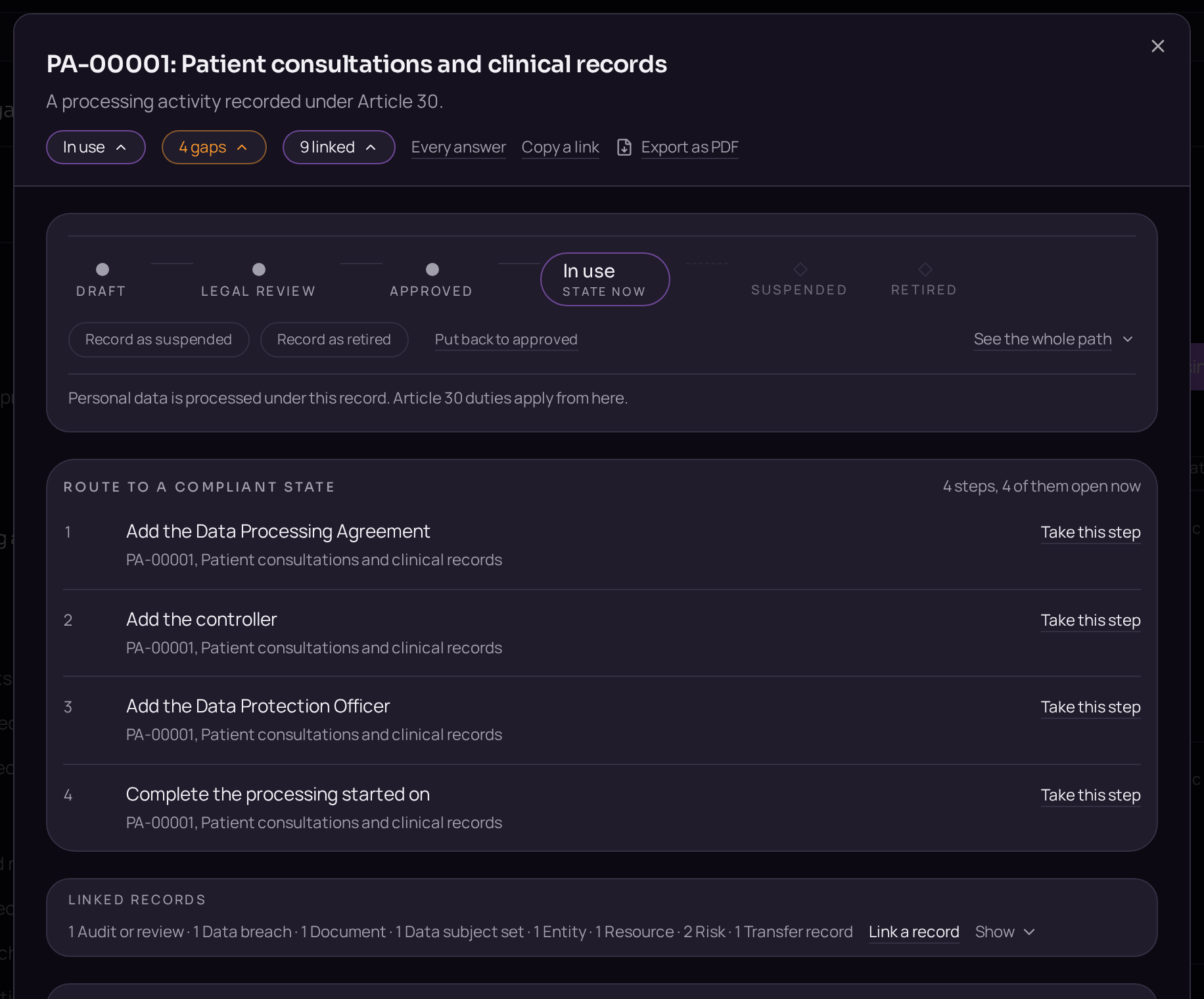 The linked records panel.