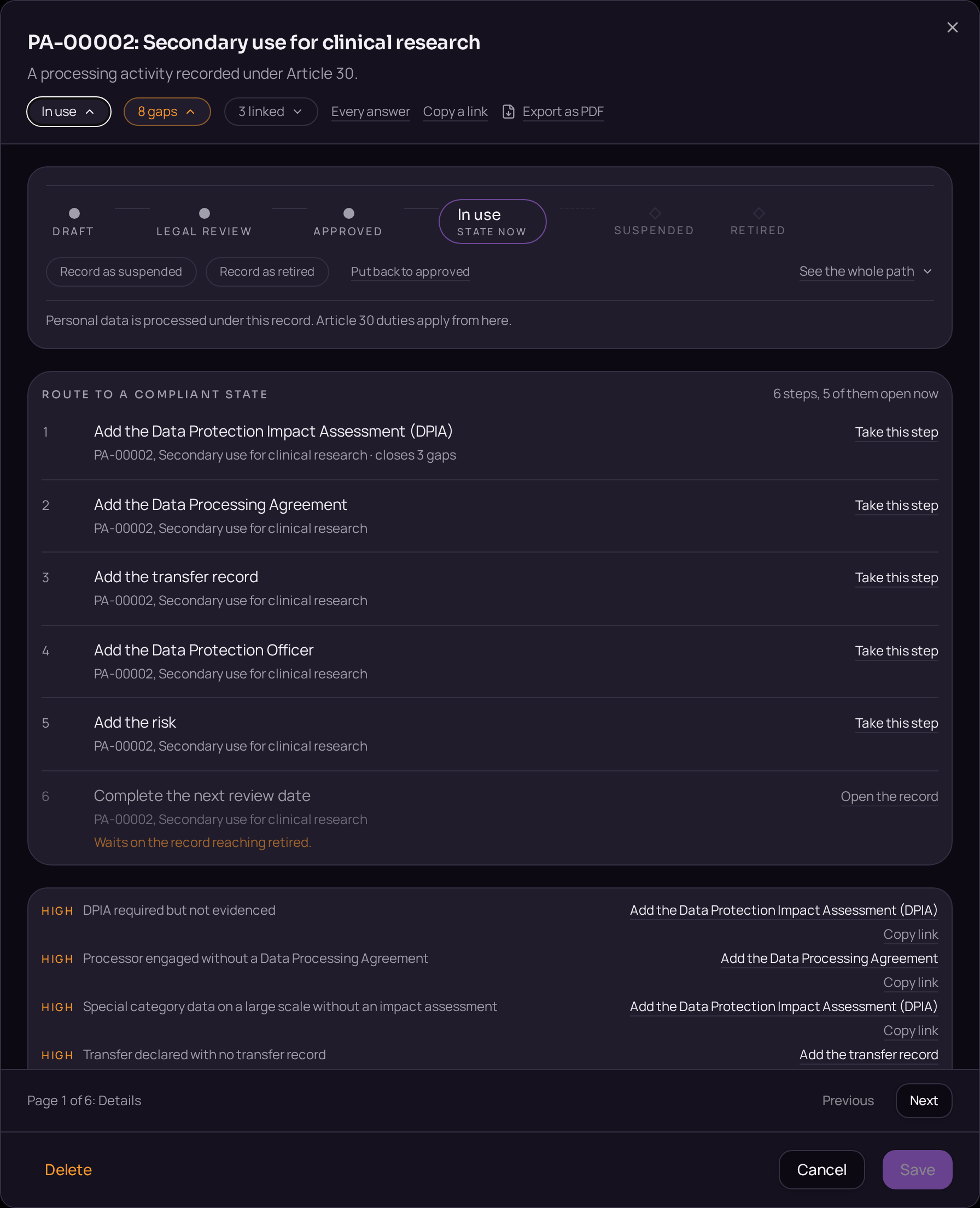 Recording the request, the right claimed and the date received.