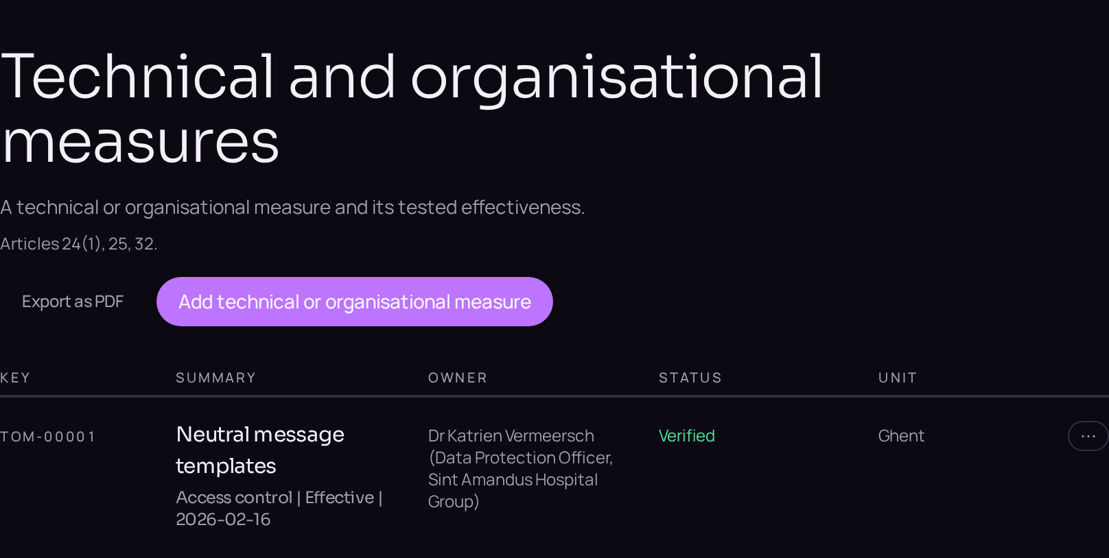 The register of technical and organisational measures.